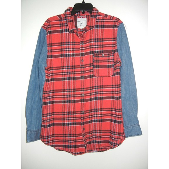 Modern Amusement Men's Shirt Size Large Casual Plaid Button Down Flannel Denim - Picture 1 of 5
